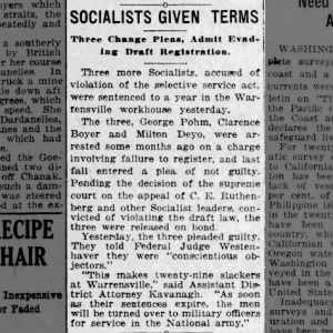 Socialists Given Terms - Cleveland Plain Dealer 1918