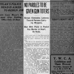 No Paroles to be Given Gun Toters - Cleveland Plain Dealer 1918